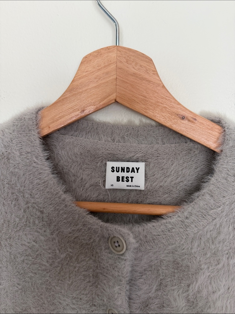 Sunday Best Carmen Fluffy Fuzzy Crewneck Cardigan Sweater Opal Gray XS - Picture 3 of 7